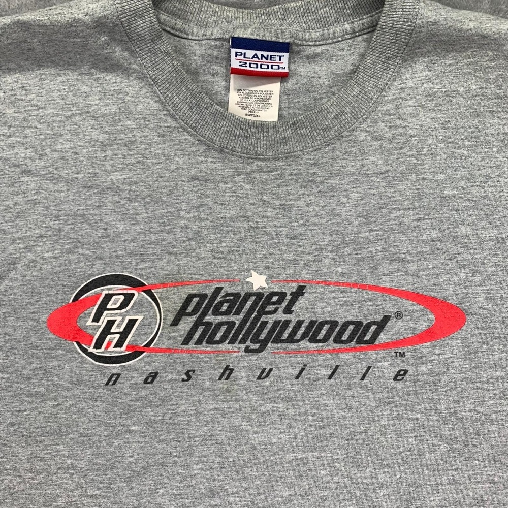 Vintage 90s Planet Hollywood Nashville Tee Gray Logo Casual Streetwear Shirt XL
